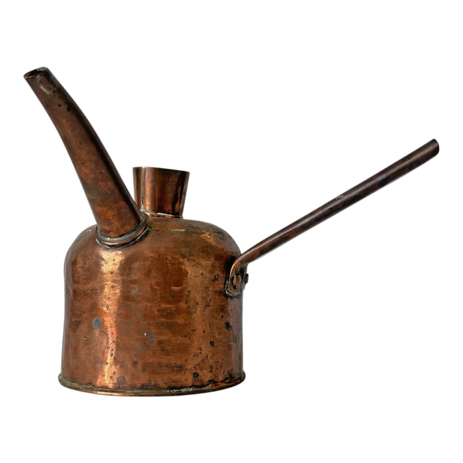 Antique Hand-Hammered Copper Oil Can with Side Handle & Long Spout