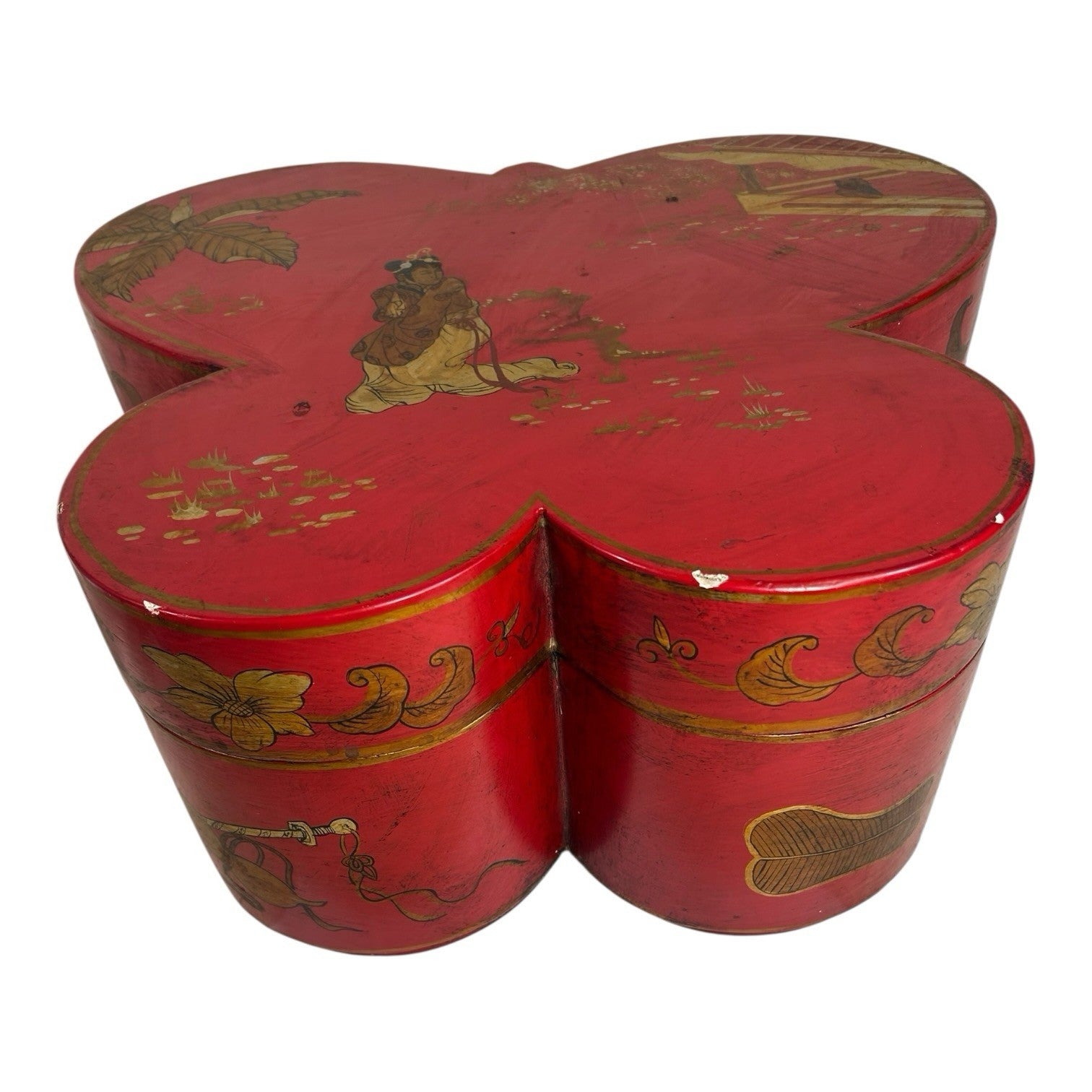 Antique Chinese Butterfly Shape Wedding Dowry Wood Box
