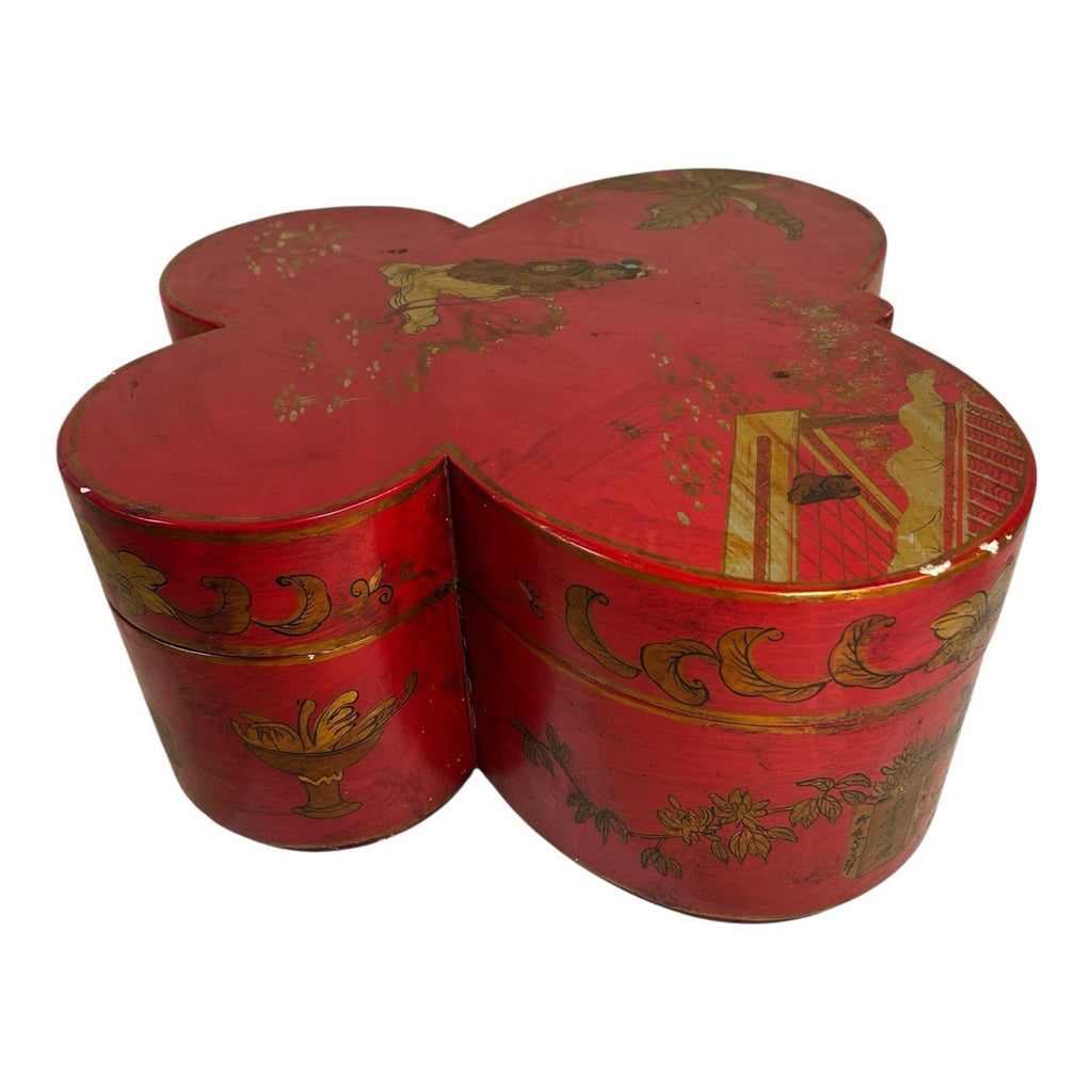 Antique Chinese Butterfly Shape Wedding Dowry Wood Box