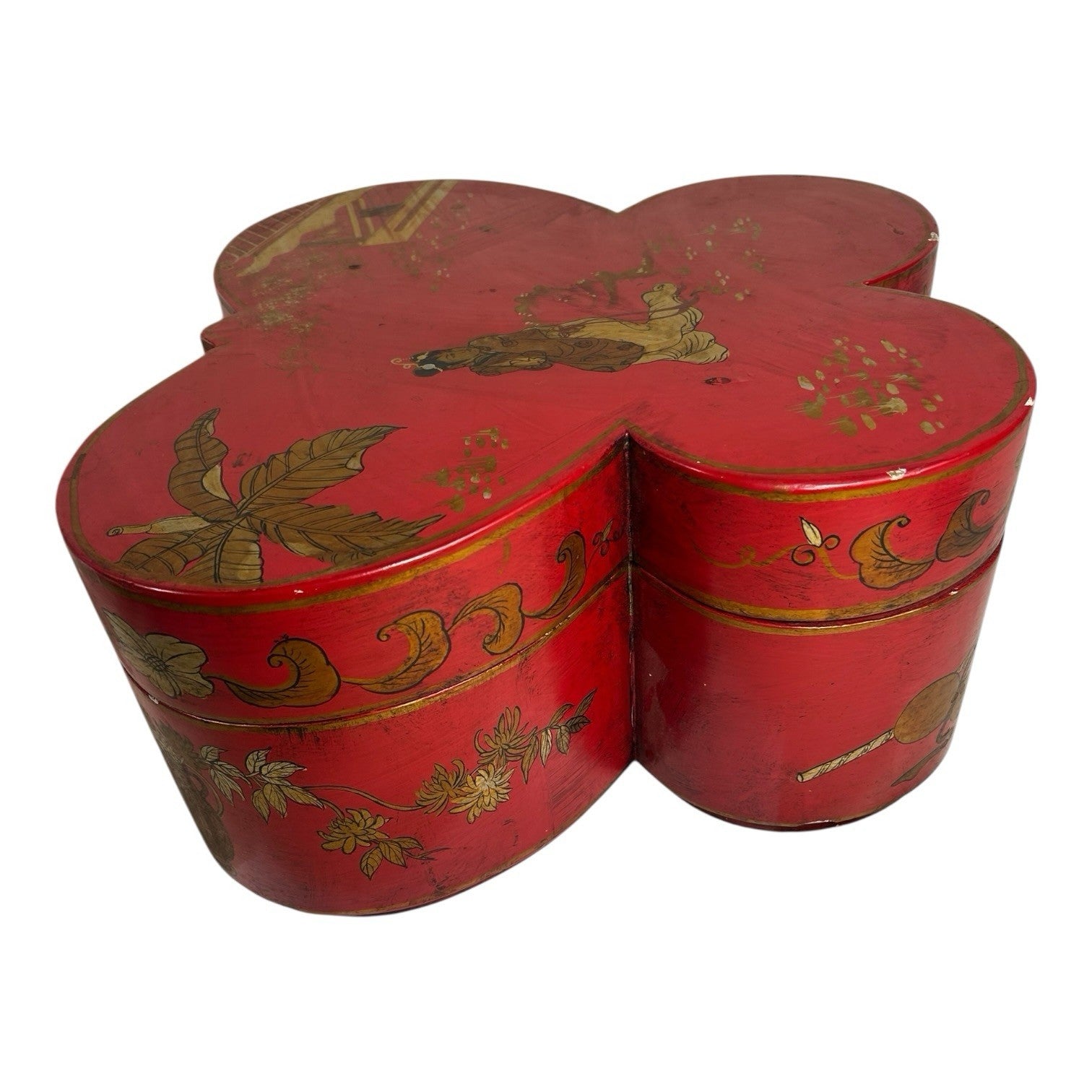 Antique Chinese Butterfly Shape Wedding Dowry Wood Box