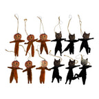 Vintage Japan Chenille Halloween Black Cat & Pumpkin Ornaments (Set of 12)