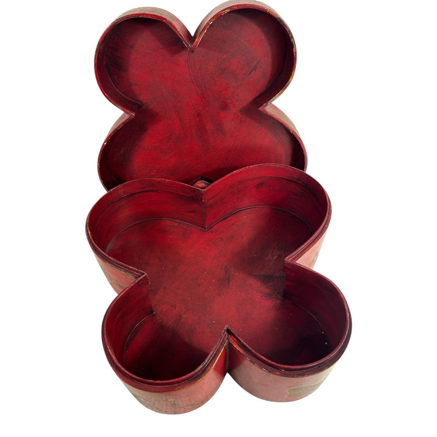 Antique Chinese Butterfly Shape Wedding Dowry Wood Box