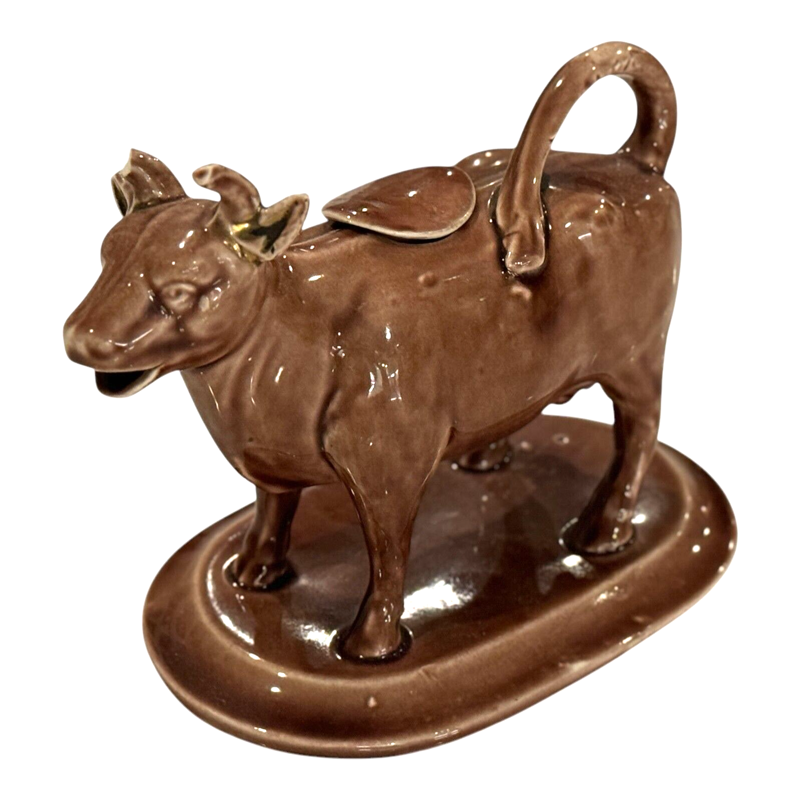 Antique Staffordshire Cow Creamer Brown Glaze Figural Creamer