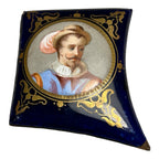 Antique Miniature Enamel Cobalt Portrait of Man on Copper Backing