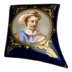 Antique Miniature Enamel Cobalt Portrait of Man on Copper Backing