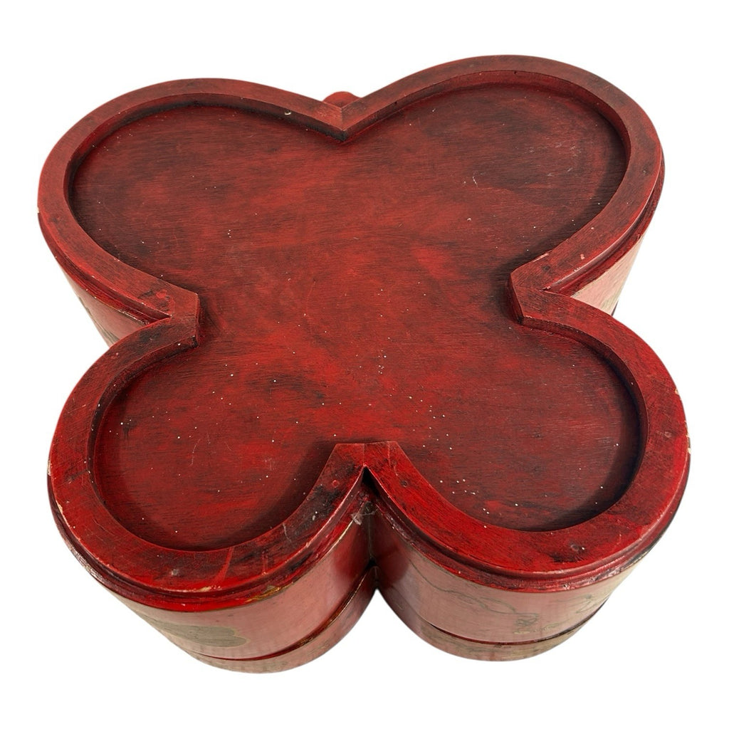 Antique Chinese Butterfly Shape Wedding Dowry Wood Box