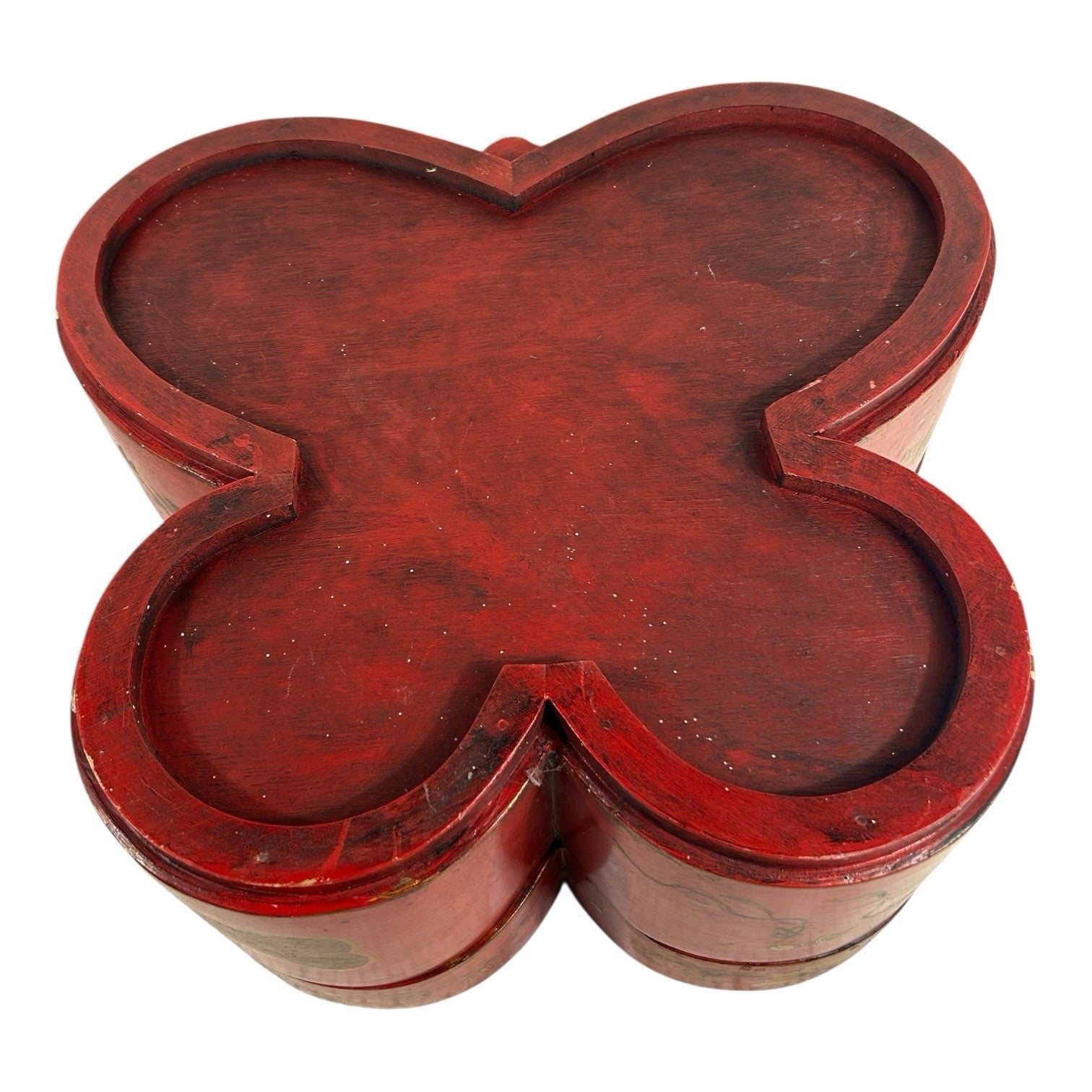 Antique Chinese Butterfly Shape Wedding Dowry Wood Box