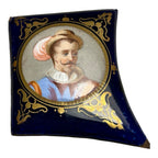 Antique Miniature Enamel Cobalt Portrait of Man on Copper Backing