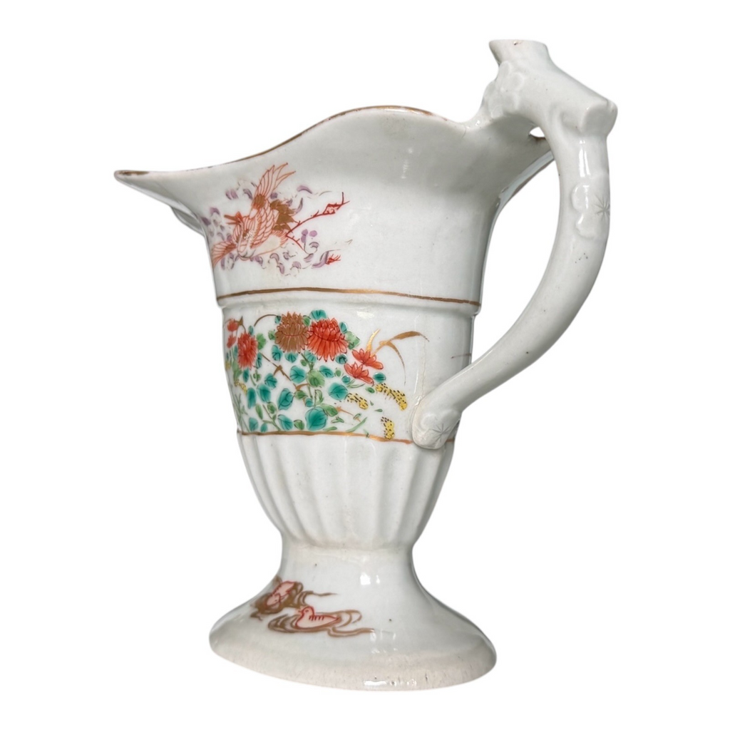 Antique Chinese Export Qianlong Helmet Pitcher - Hand Painted Crane & Bamboo