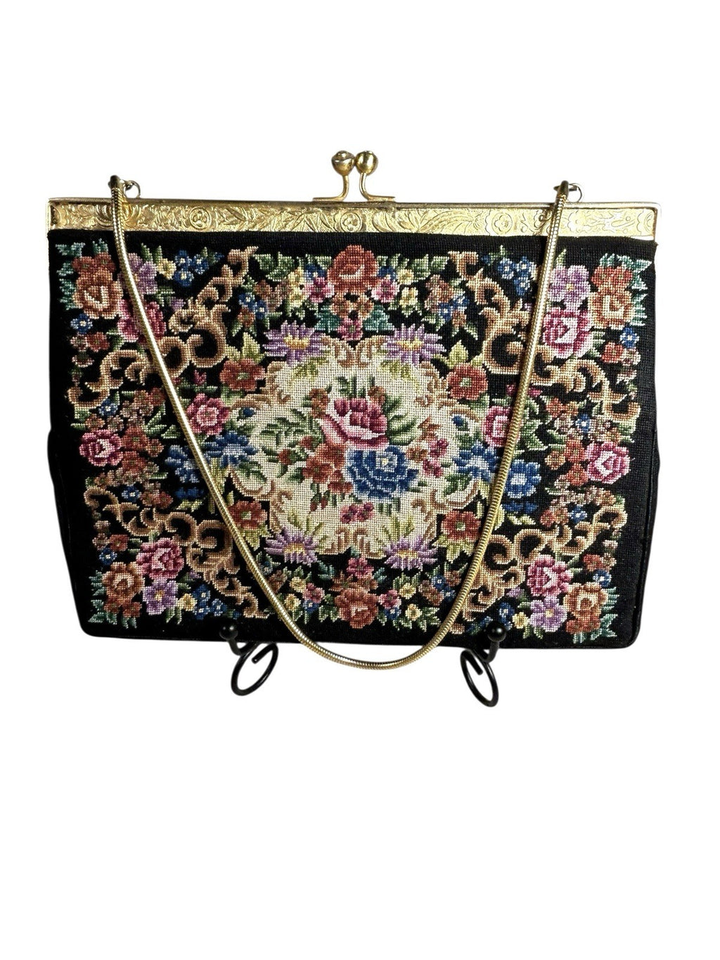 Vintage Tapestry Needlepoint Clutch Purse