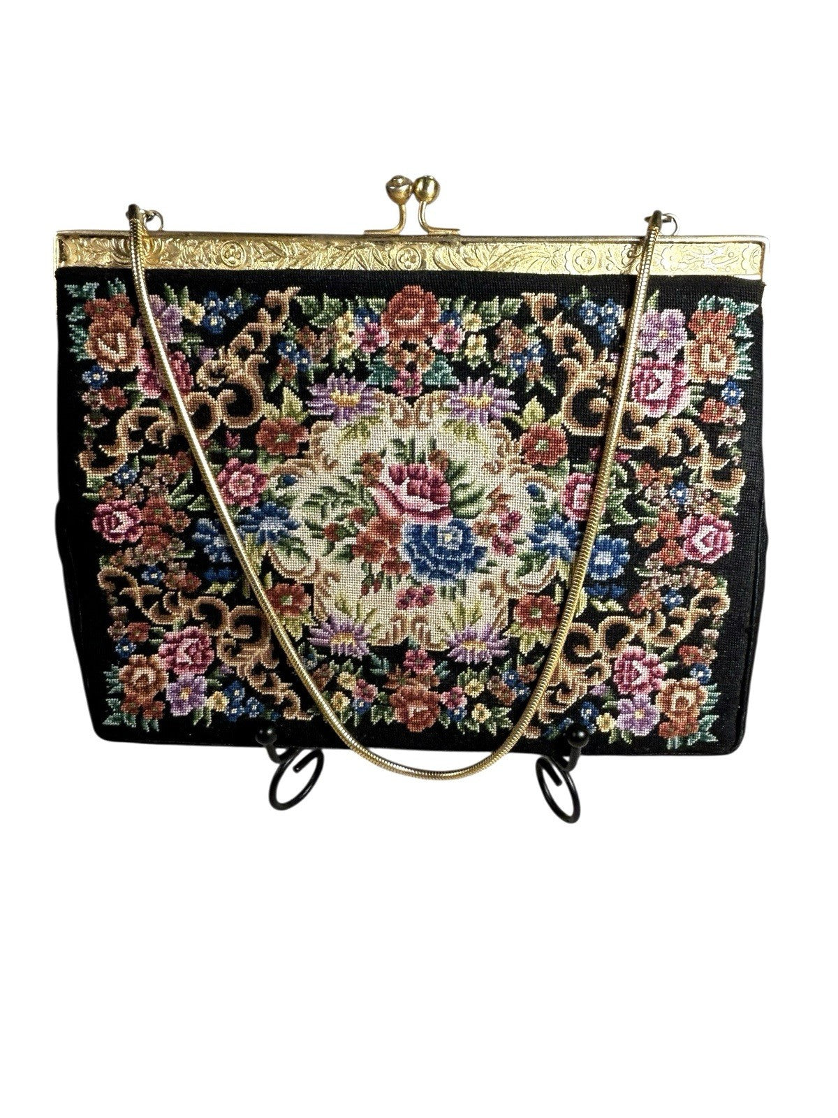 Vintage Tapestry Needlepoint Clutch Purse