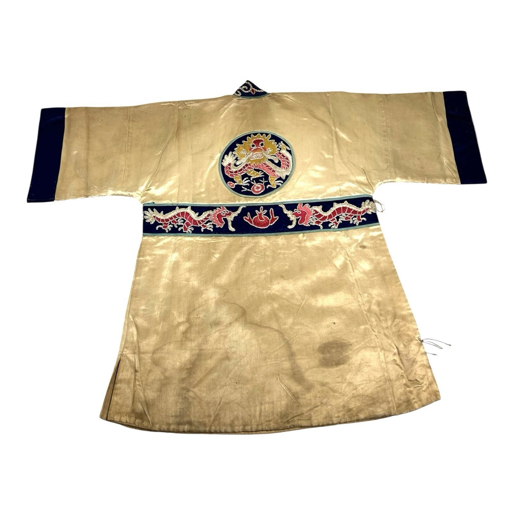 Antique Chinese Hand Embroidered Qing Dynasty Silk Dragon Themed Child's Robe