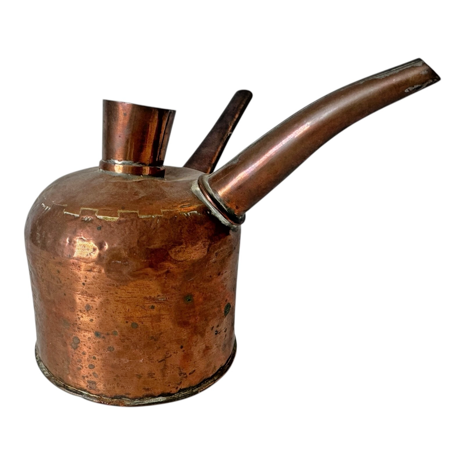 Antique Hand-Hammered Copper Oil Can with Side Handle & Long Spout