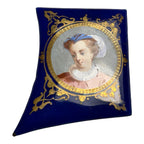 Antique Miniature Enamel Cobalt Portrait of Woman on Copper Backing