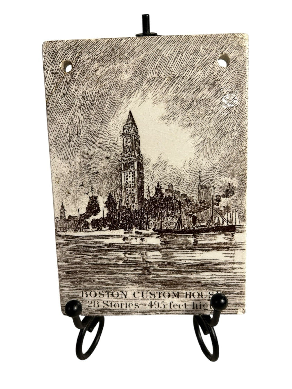 Antique Wedgwood 1915 Calendar Advertising Tile Boston Custom House