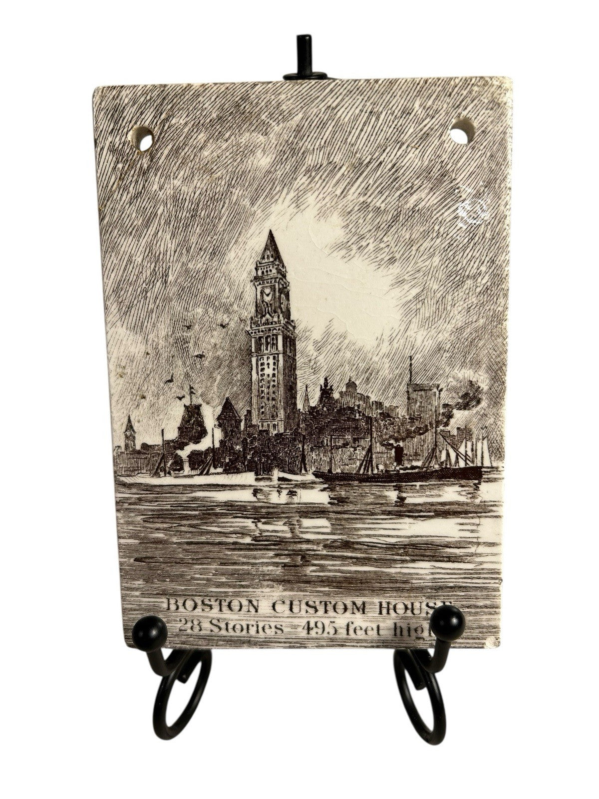 Antique Wedgwood 1915 Calendar Advertising Tile Boston Custom House