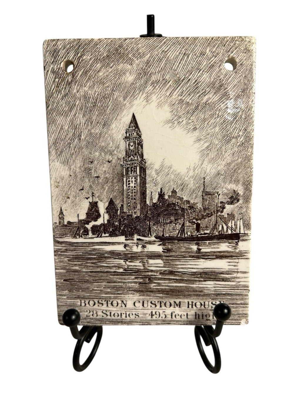 Antique Wedgwood 1915 Calendar Advertising Tile Boston Custom House