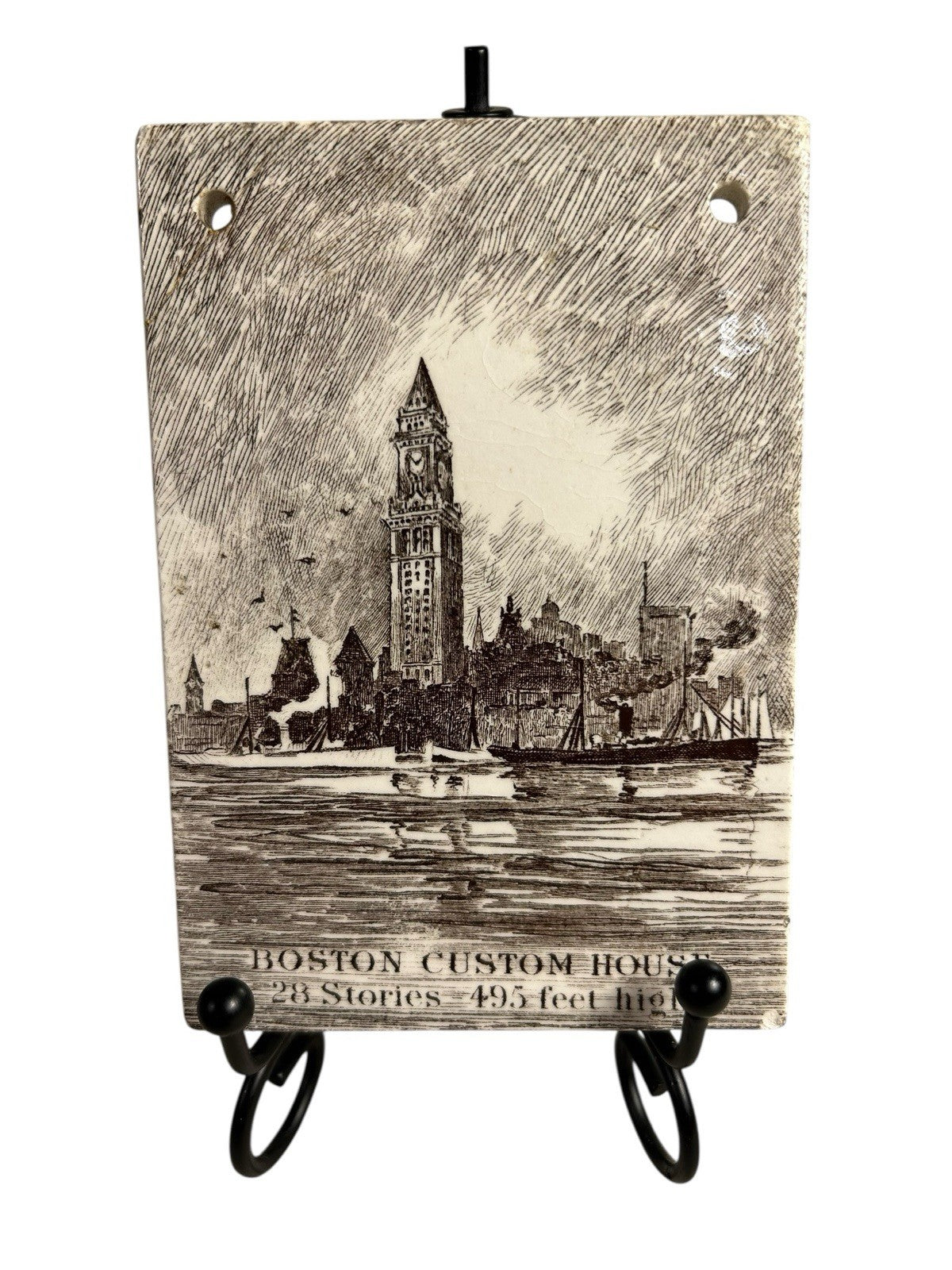 Antique Wedgwood 1915 Calendar Advertising Tile Boston Custom House