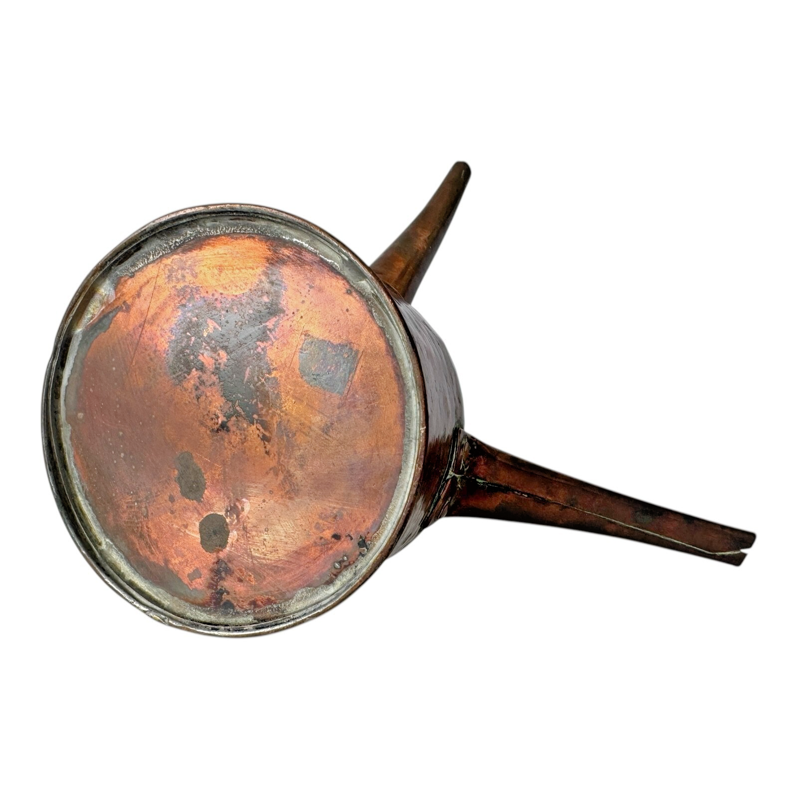 Antique Hand-Hammered Copper Oil Can with Side Handle & Long Spout