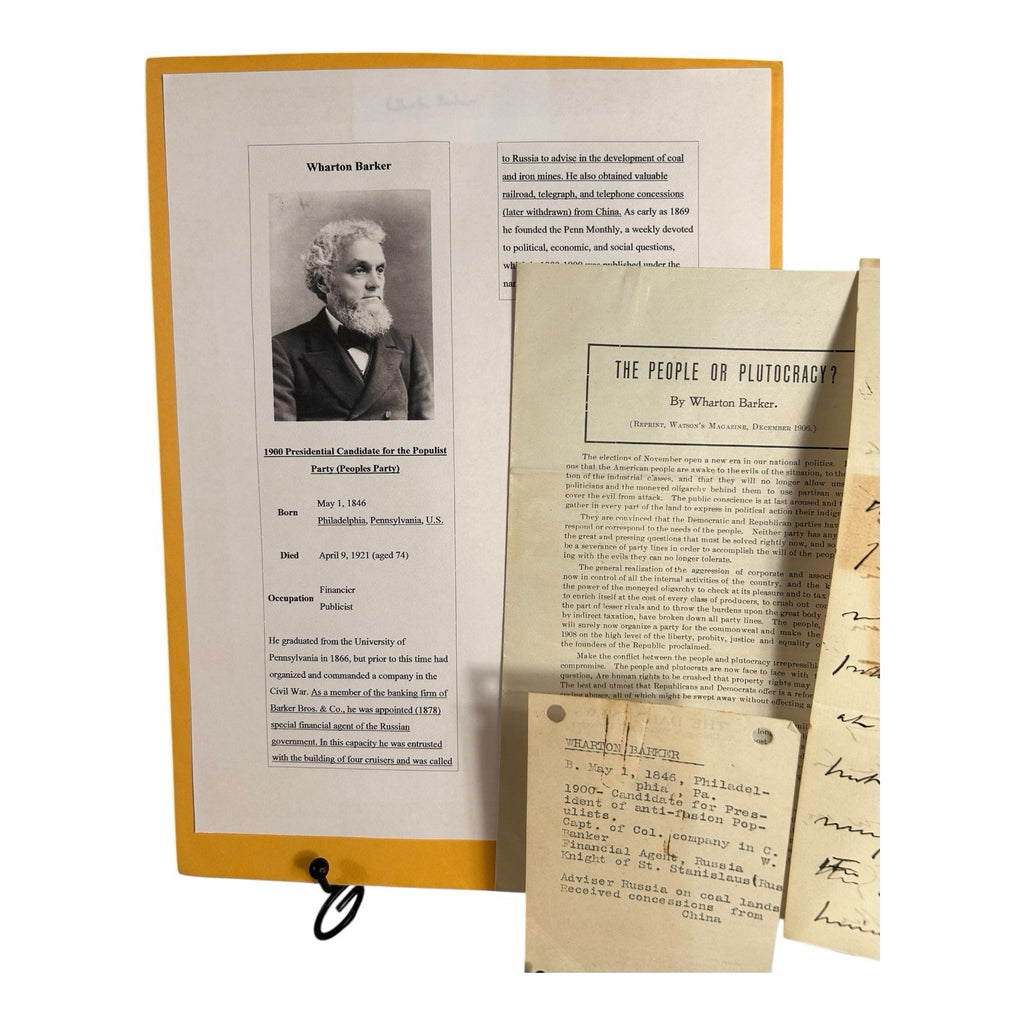 Antique Presidential Candidate Wharton Barker Political Documents & Signature