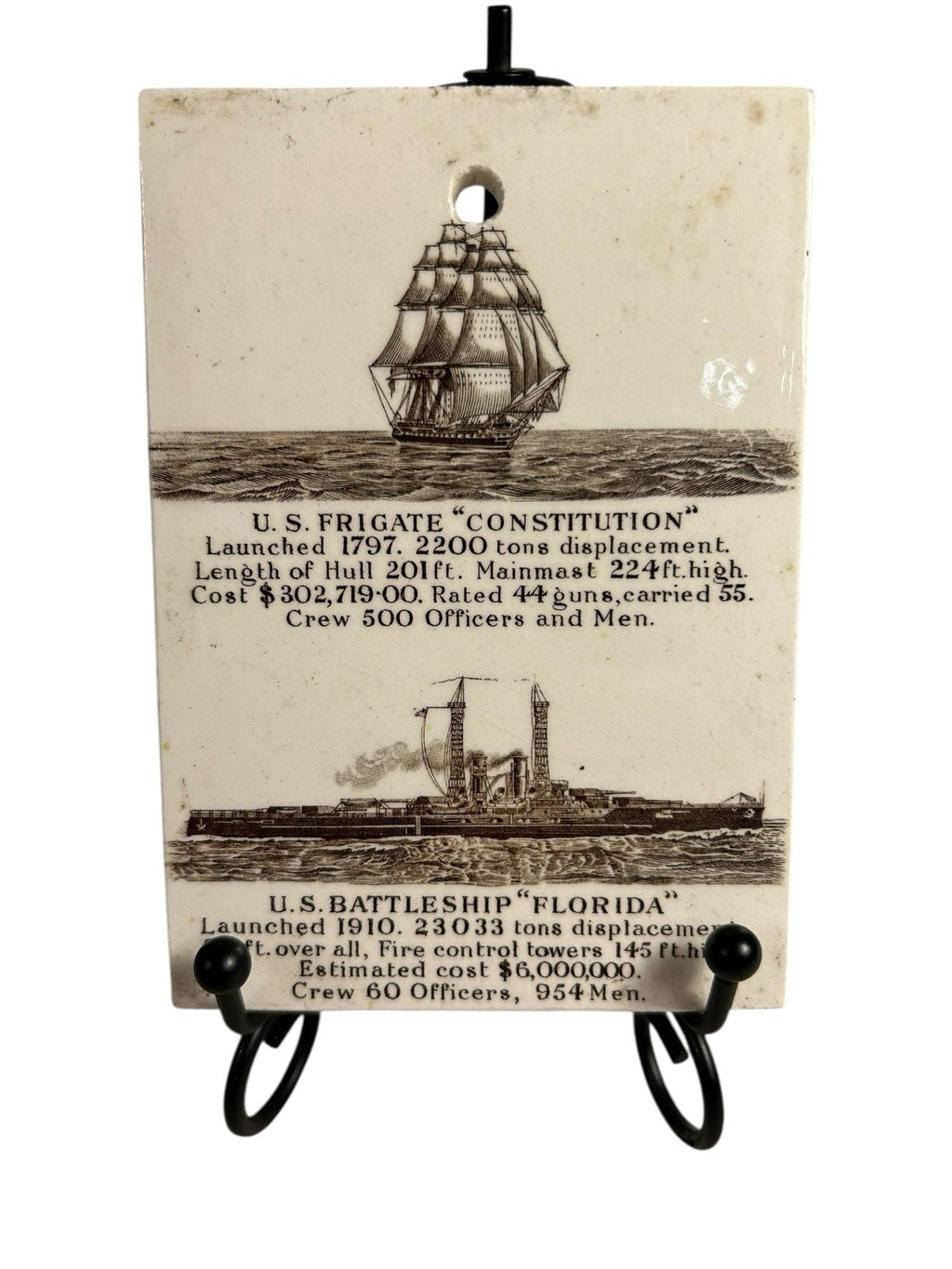 Antique Wedgwood 1911 Calendar Advertising Tile US Battle Ships