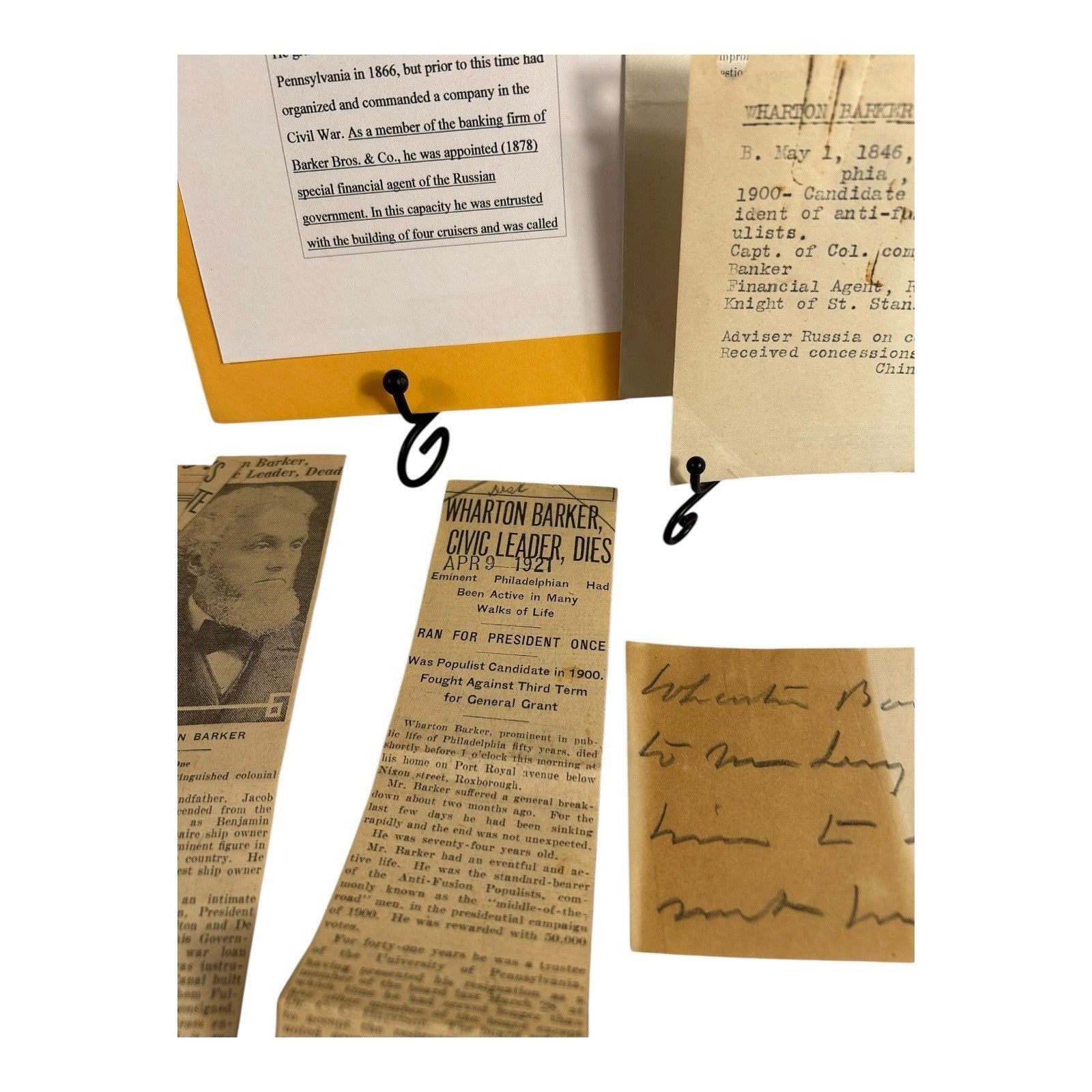 Antique Presidential Candidate Wharton Barker Political Documents & Signature