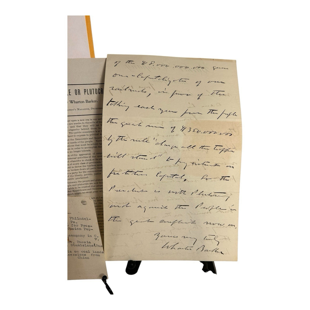 Antique Presidential Candidate Wharton Barker Political Documents & Signature