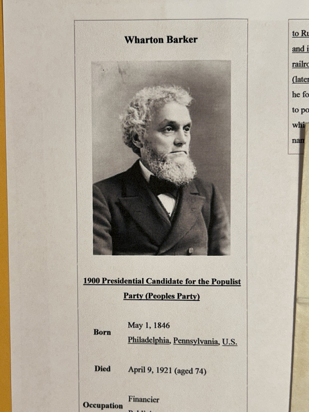 Antique Presidential Candidate Wharton Barker Political Documents & Signature