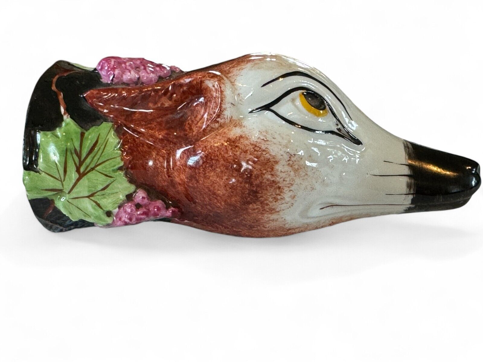 Antique Staffordshire Porcelain Fox & Foliage Stirrup Cup