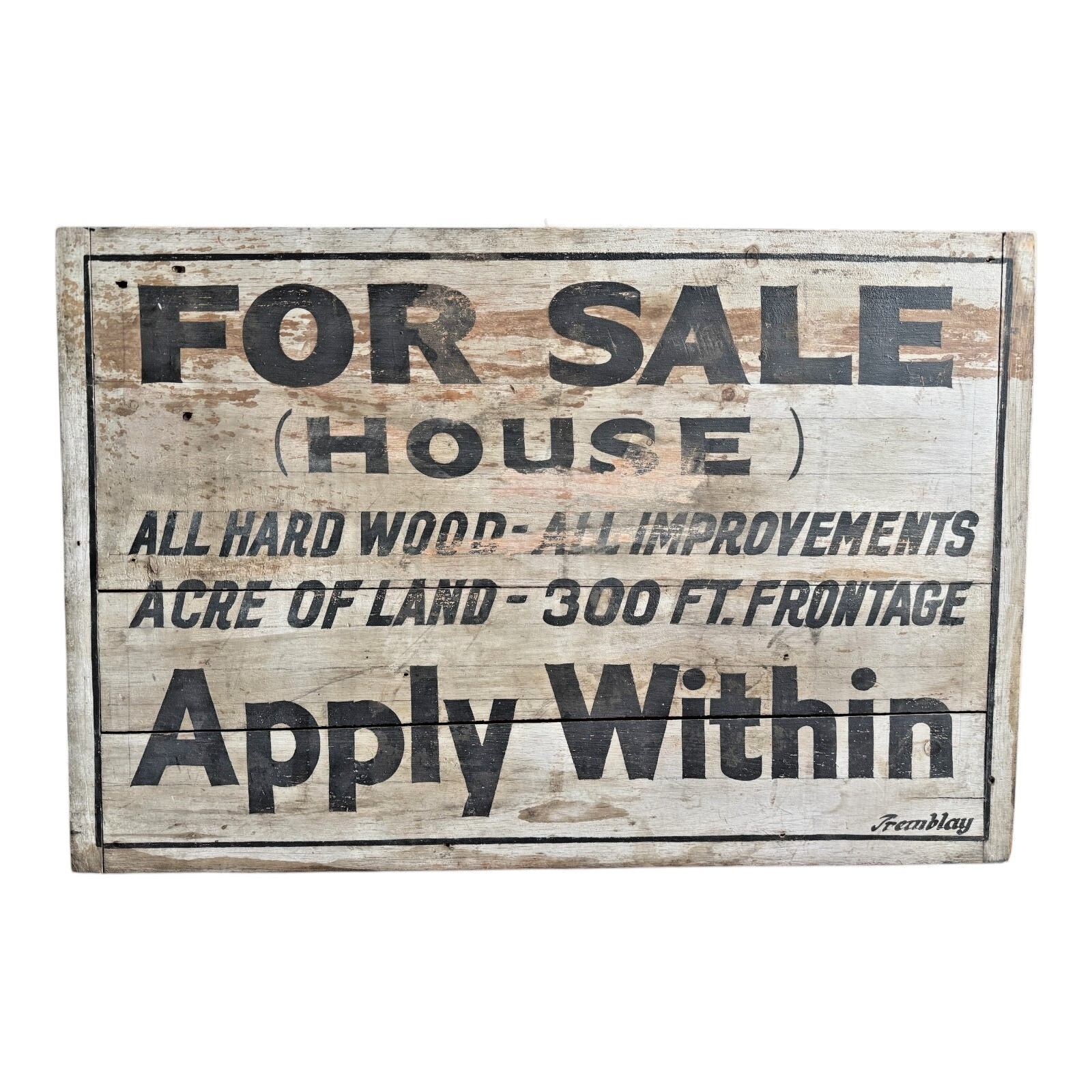 Antique Americana Wooden FOR SALE House Real Estate Advertising Sign