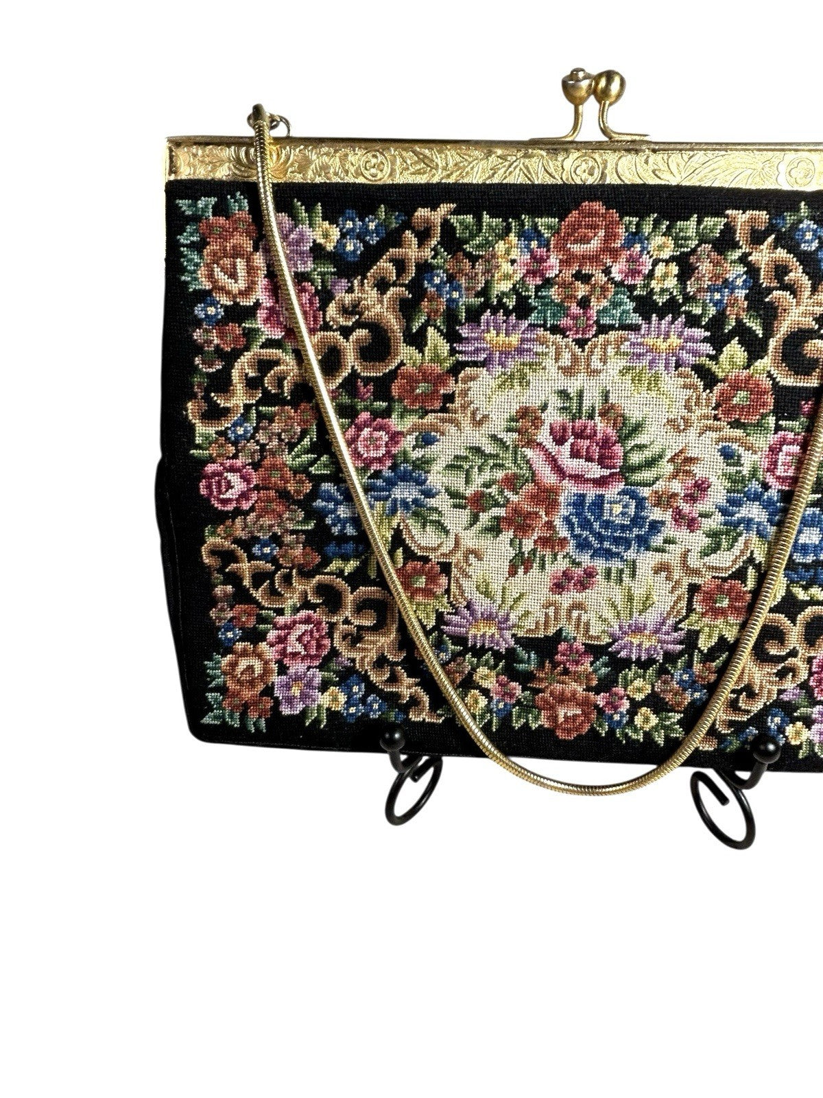 Vintage Tapestry Needlepoint Clutch Purse