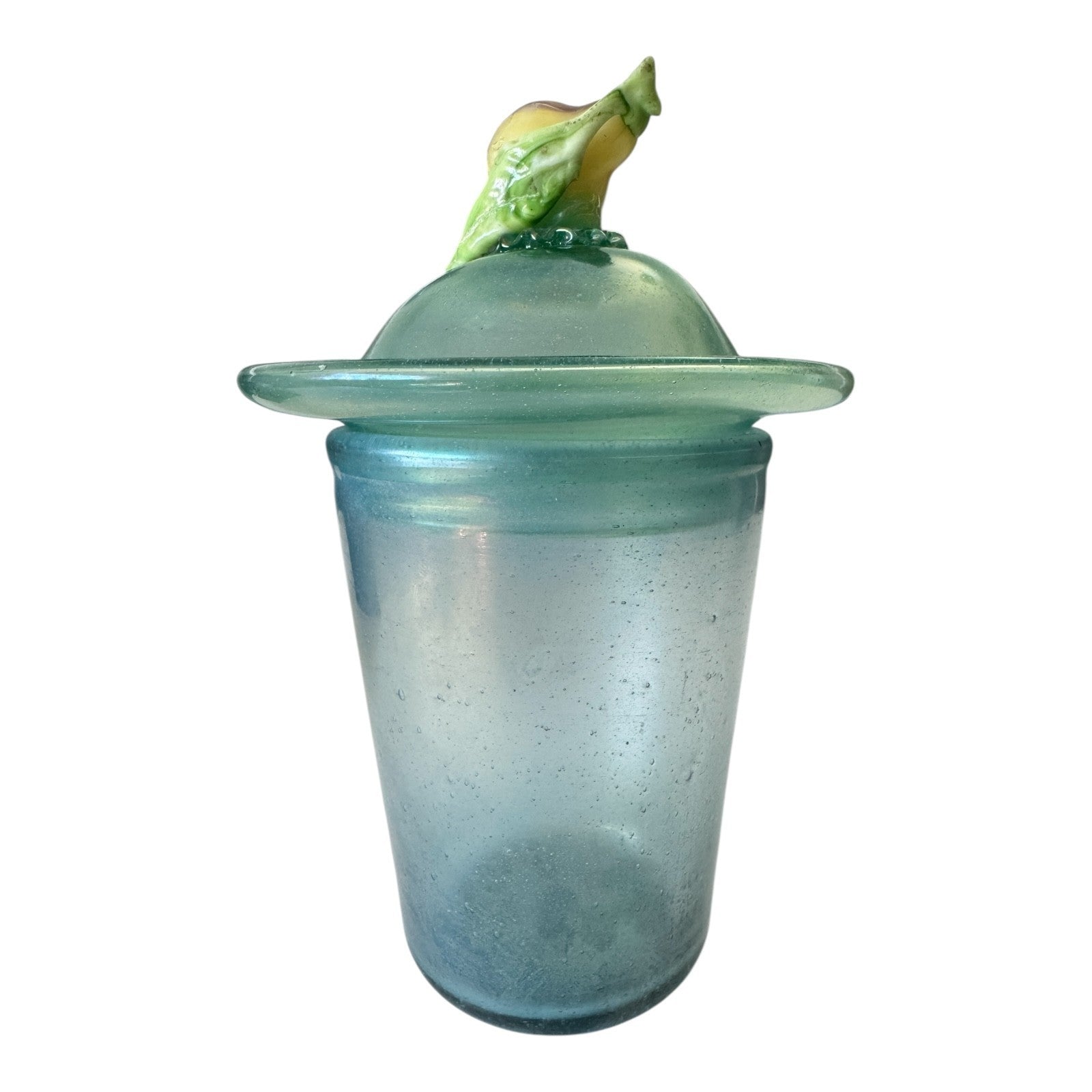 Antique Bohemian Opaline Art Glass Lidded Jar with Fruit Finial — Attr. Kralik