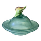 Antique Bohemian Opaline Art Glass Lidded Jar with Fruit Finial — Attr. Kralik