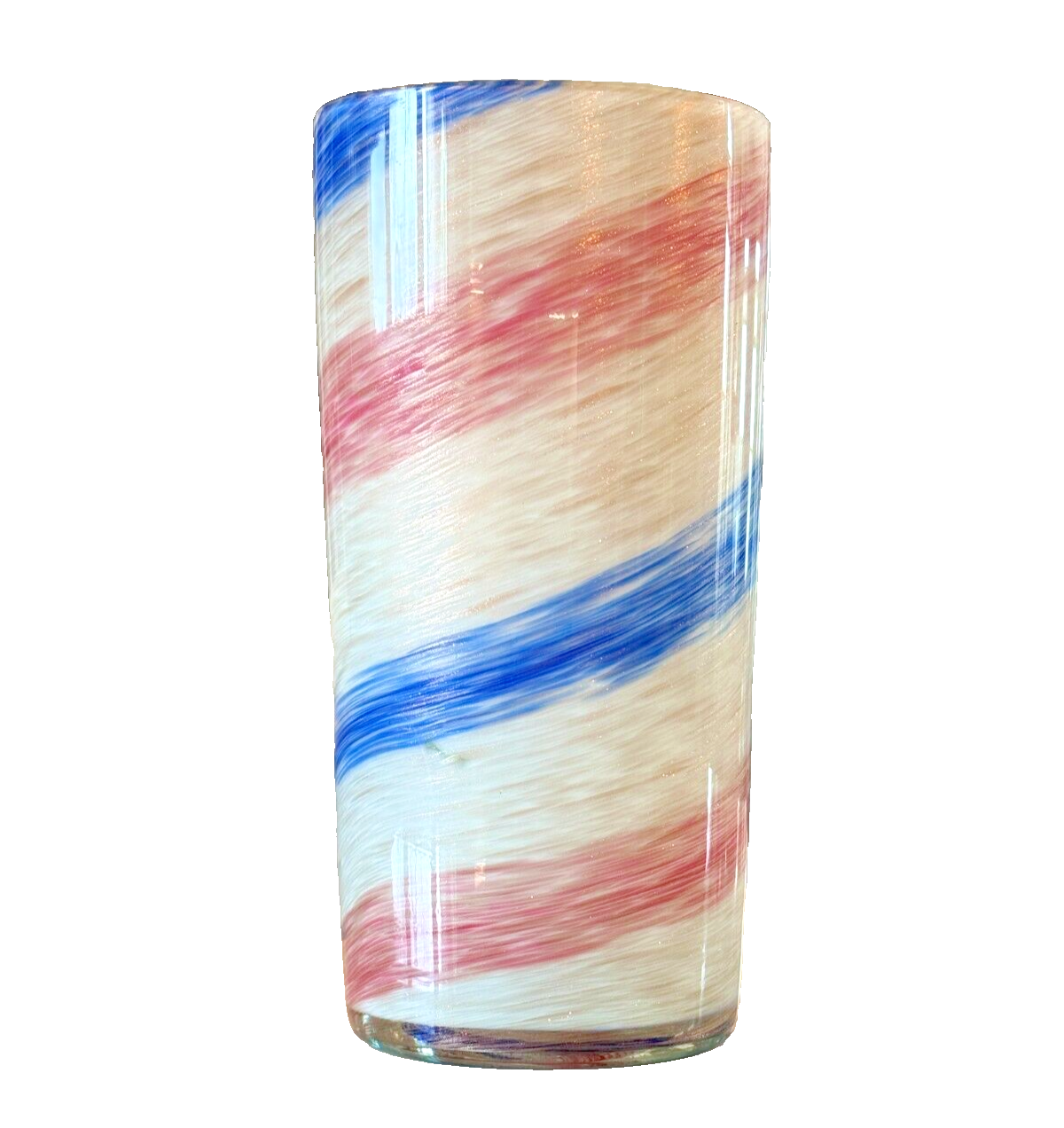 Vintage Murano Pink Blue Striped Aventurine Art Glass Vase (Attr Fratelli Toso)