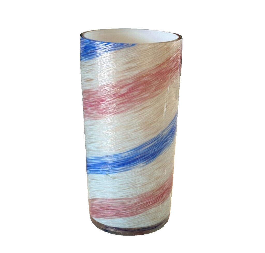 Vintage Murano Pink Blue Striped Aventurine Art Glass Vase (Attr Fratelli Toso)