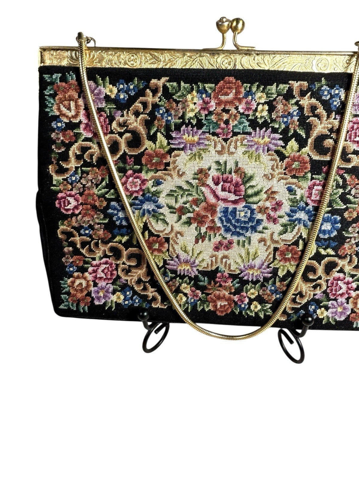 Vintage Tapestry Needlepoint Clutch Purse