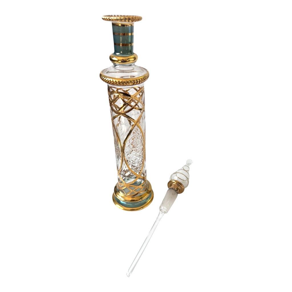 Antique Bohemian Cut Crystal Moser Style Raised Gilt Scent or Perfume Bottle