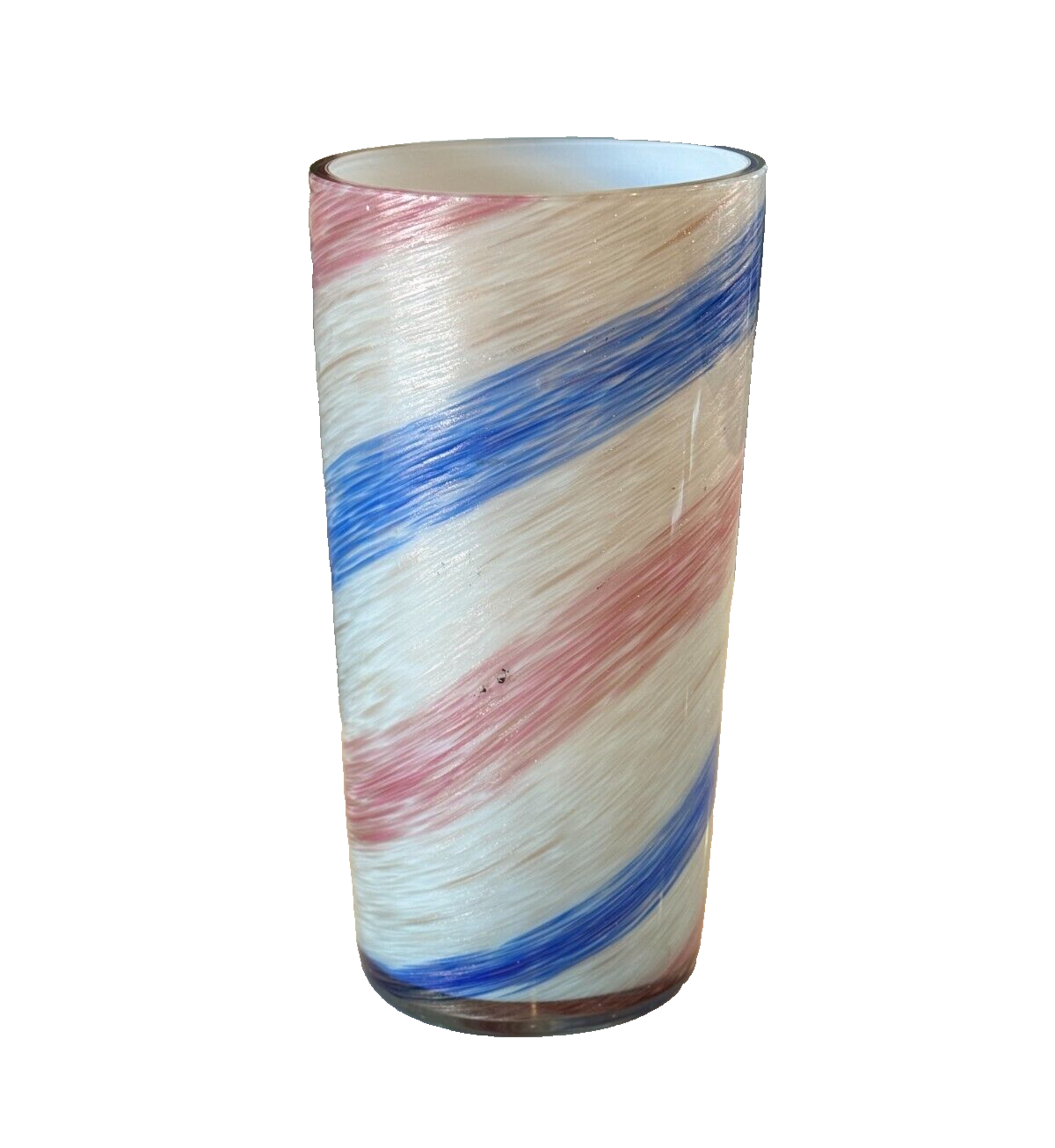 Vintage Murano Pink Blue Striped Aventurine Art Glass Vase (Attr Fratelli Toso)