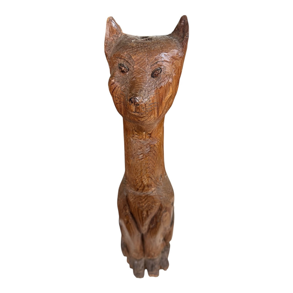 Vintage Tall Mid-Century Handcarved Folk Art Primitive Wooden Cat Statue
