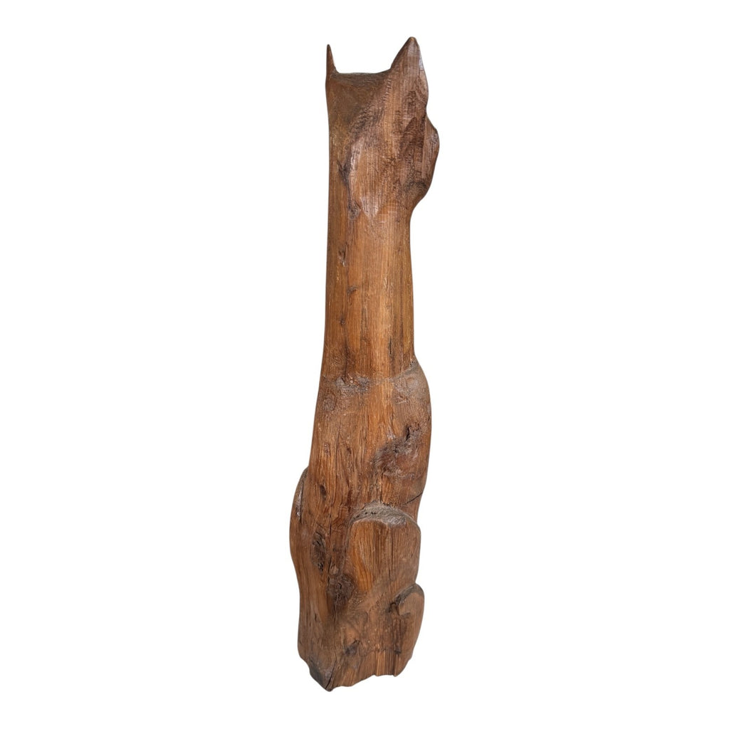 Vintage Tall Mid-Century Handcarved Folk Art Primitive Wooden Cat Statue
