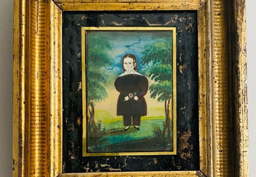 Antique Folk Art Miniature Portrait Painting (Attr James Sanforth Ellsworth)