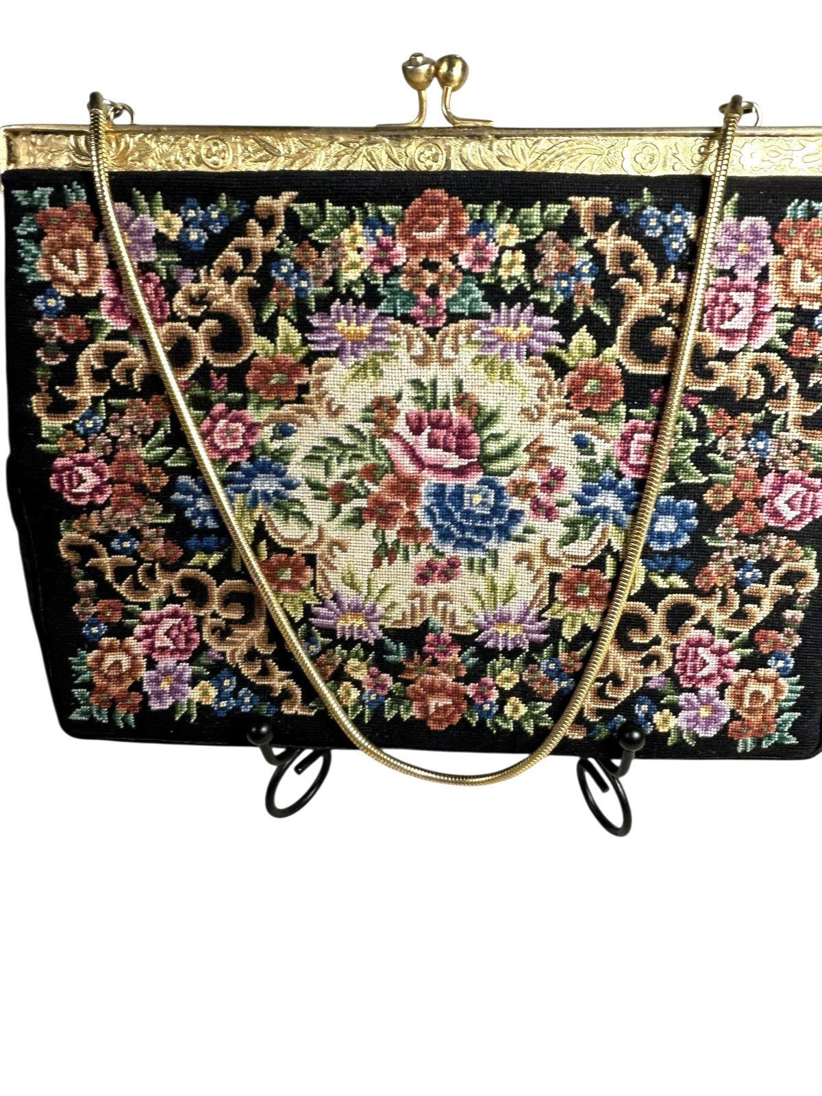 Vintage Tapestry Needlepoint Clutch Purse