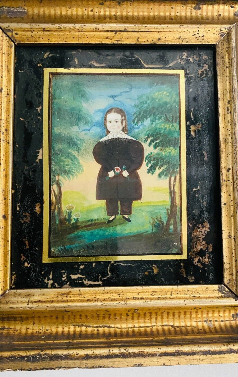 Antique Folk Art Miniature Portrait Painting (Attr James Sanforth Ellsworth)