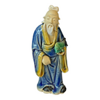 Antique Chinese Export Blue-Glazed Ceramic Pottery Mudman Figurine