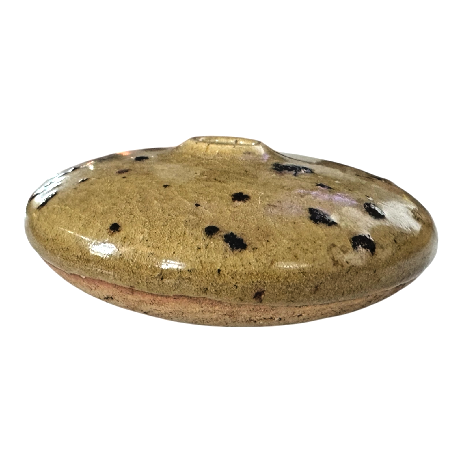Vintage Studio Art Pottery Tan Speckled Seed Pot Vase (Signed, J Thing)
