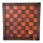 Antique 1800s Folk Art Inlaid Wood Checker Game Board - Decorative Wall Hanging