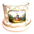 Antique Victorian Biedermeier Portrait Opaline Opal Glass Container