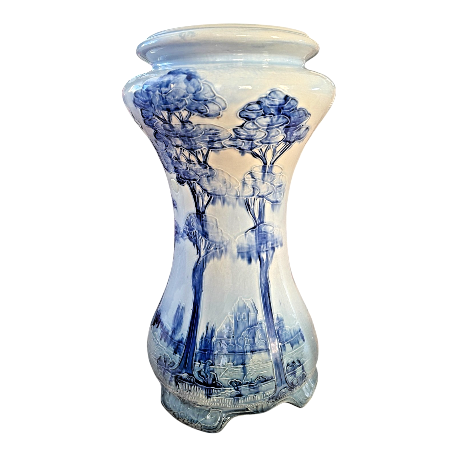 Antique Rare Tall Weller Blue Jap Birdimal Pottery Pedestal Plant Stand - 21"