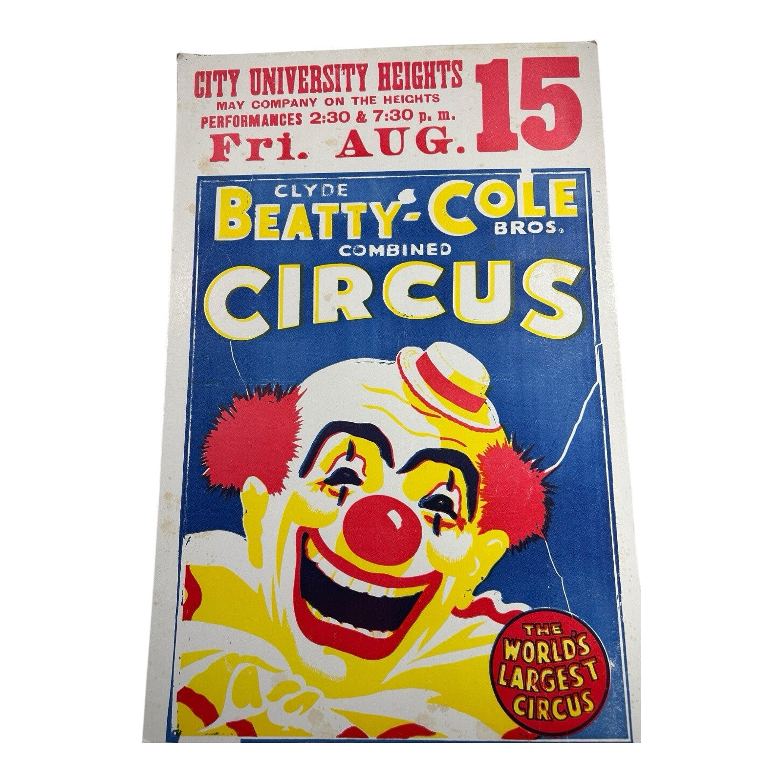 Vintage Clyde Beatty & Cole Bros World's Largest Circus Cardboard Poster