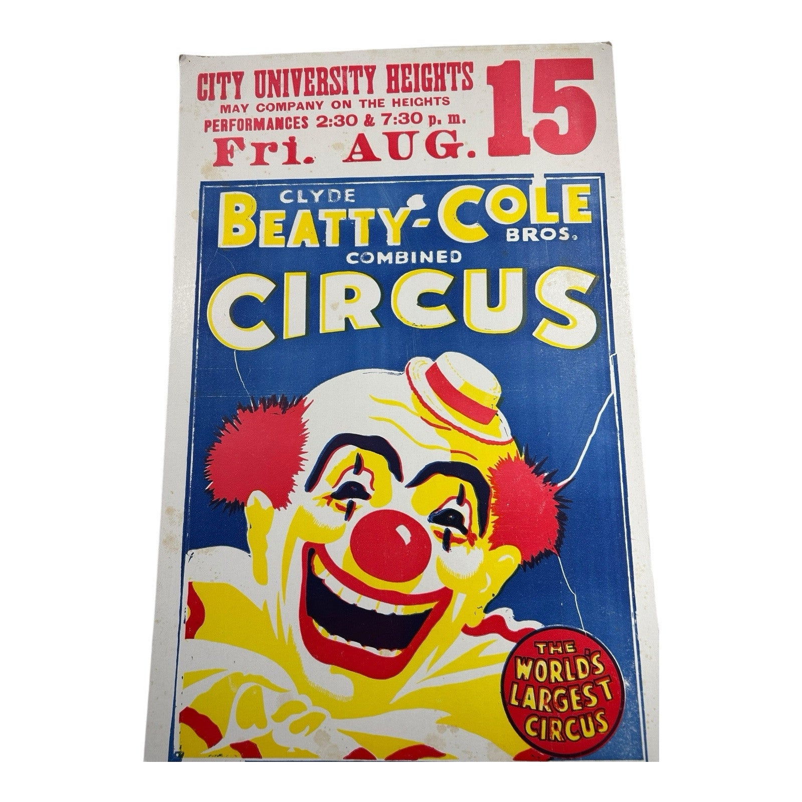 Vintage Clyde Beatty & Cole Bros World's Largest Circus Cardboard Poster